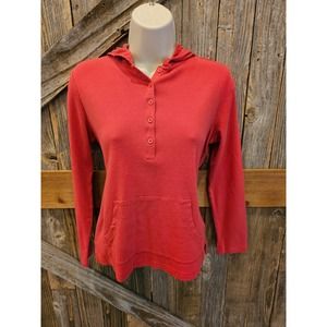 Eddie Bauer small PETITE hooded henley hot pink long sleeve ^